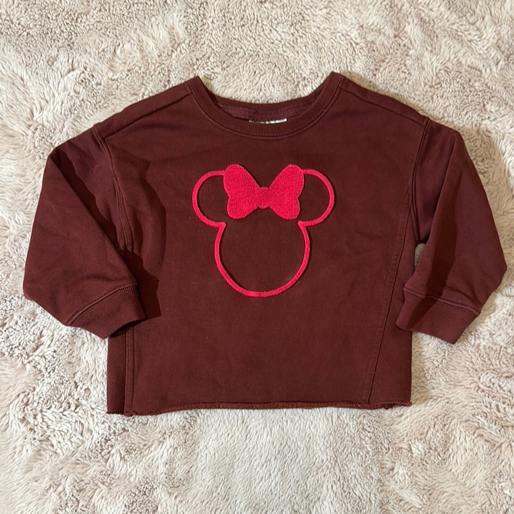 EUC Disney by gap burgundy hot pink Minnie Mouse Freyed edge pullover 2